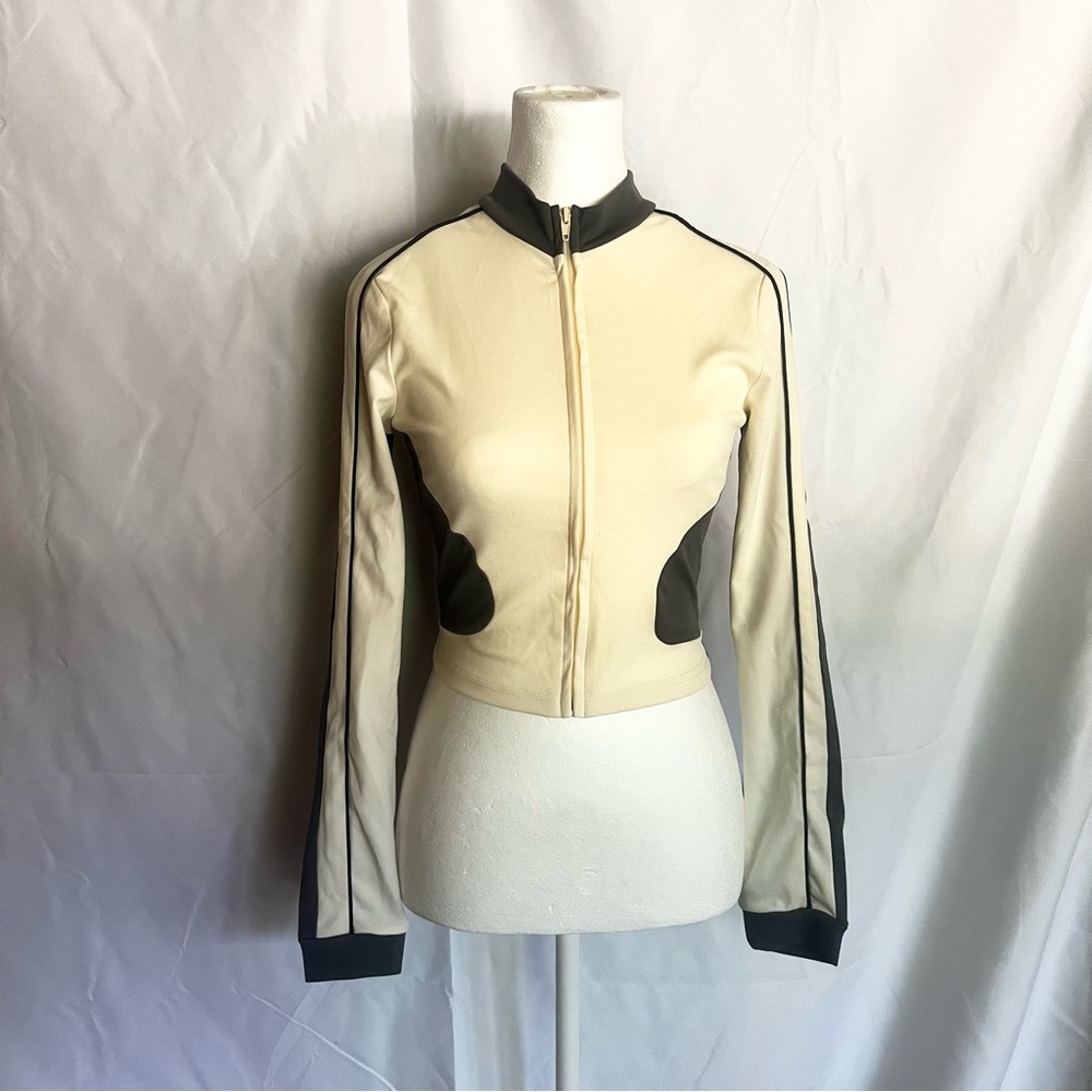 ENVME Cream and Black Zipper Shirt Size Small